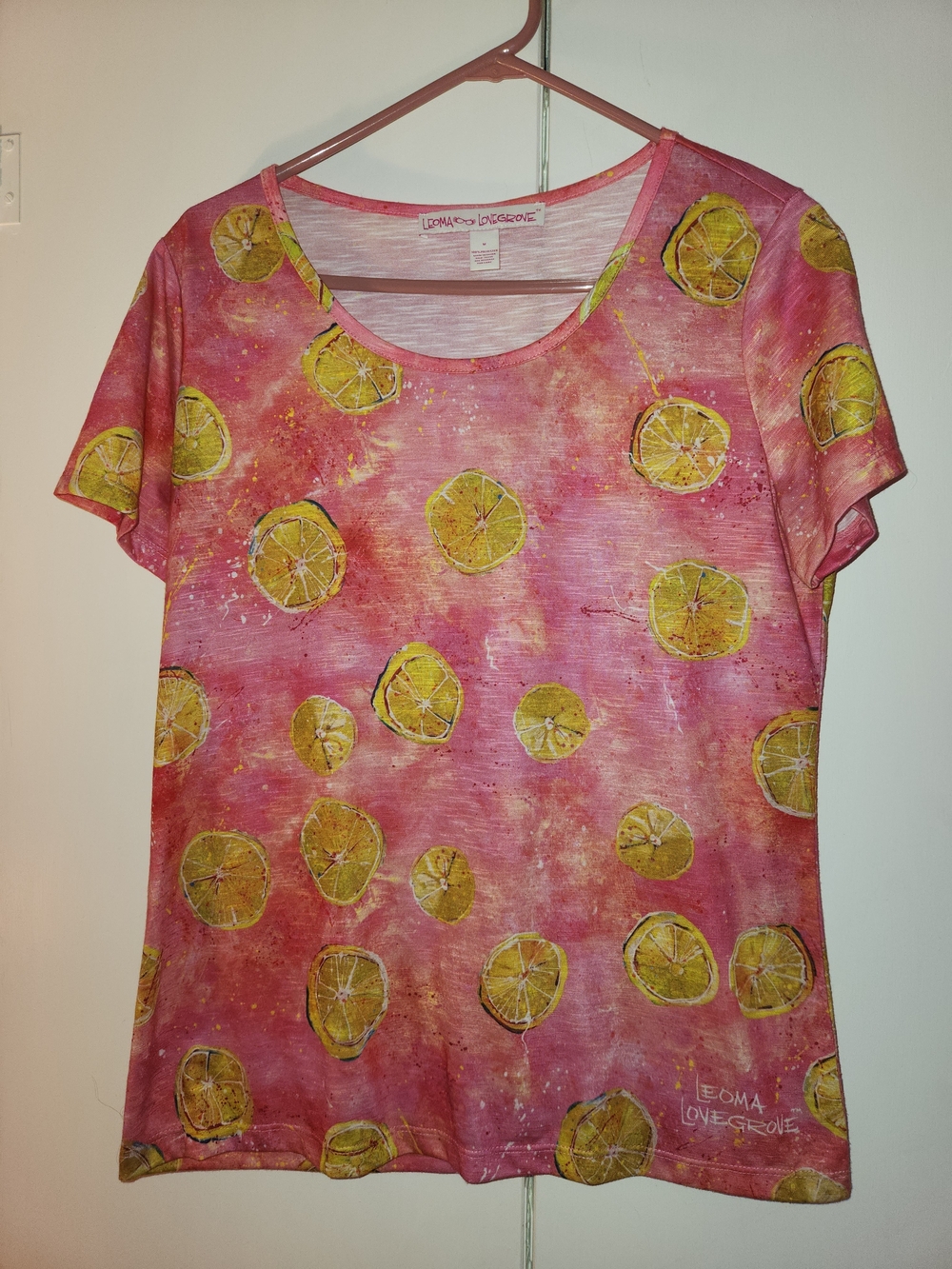 Leoma Lovegrove Lemon Print Scoop Neck Tee in Pink
